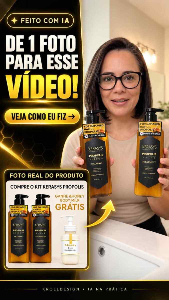 Apresentação com IA criada a partir de uma foto real do kit Kerasys Propolis Apresentação com IA criada a partir de uma foto real do kit Kerasys Propolis