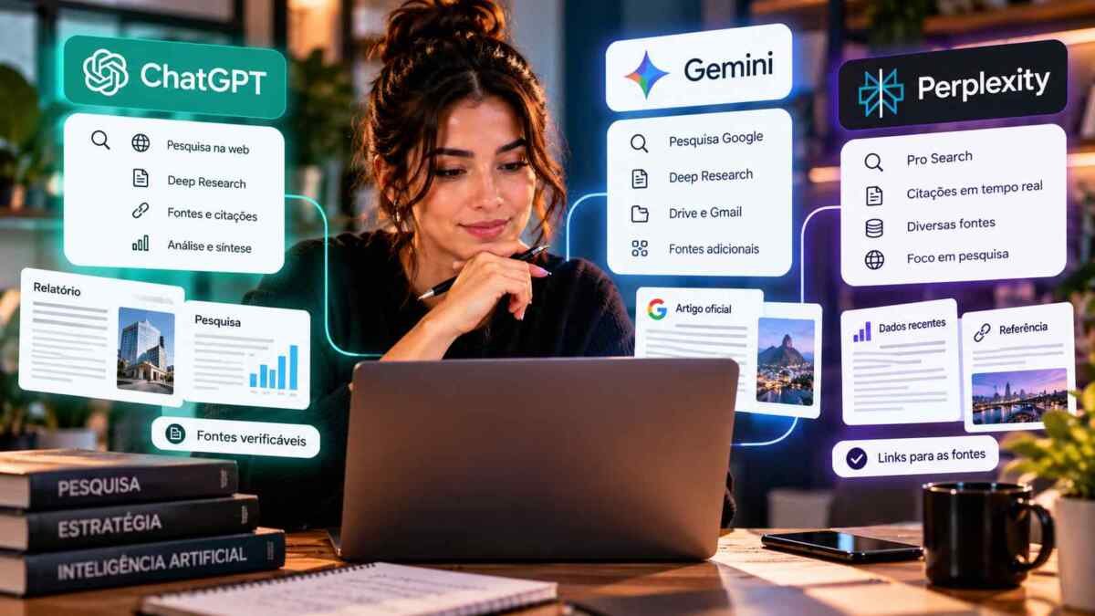 Comparação entre ChatGPT, Gemini e Perplexity para pesquisas com inteligência artificial