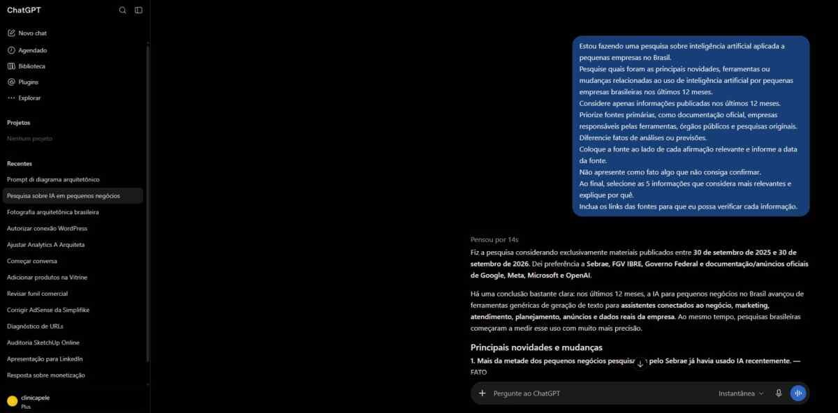 O ChatGPT apresentou uma resposta extensa e incluiu ressalvas sobre a interpretação dos dados.