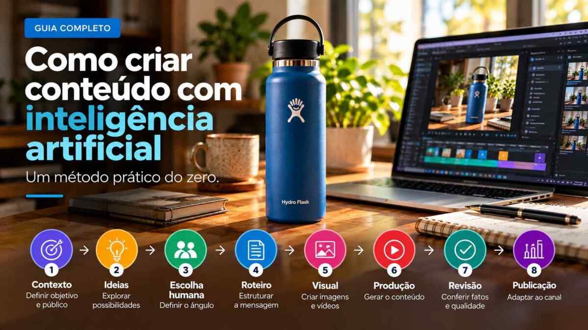 Processo de criação de conteúdo com inteligência artificial, da ideia à publicação