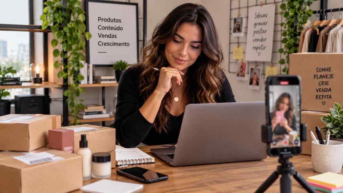 Pequeno lojista preparando produtos e conteúdo para vender no TikTok Shop
