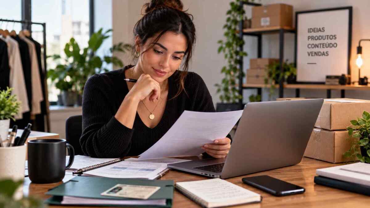 Empreendedora conferindo CNPJ e documentos antes de abrir conta de vendedor na TikTok Shop