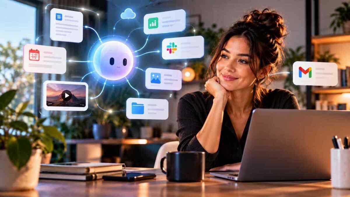 Conceito visual do OpenAI Dots trabalhando em tarefas e aplicativos conectados