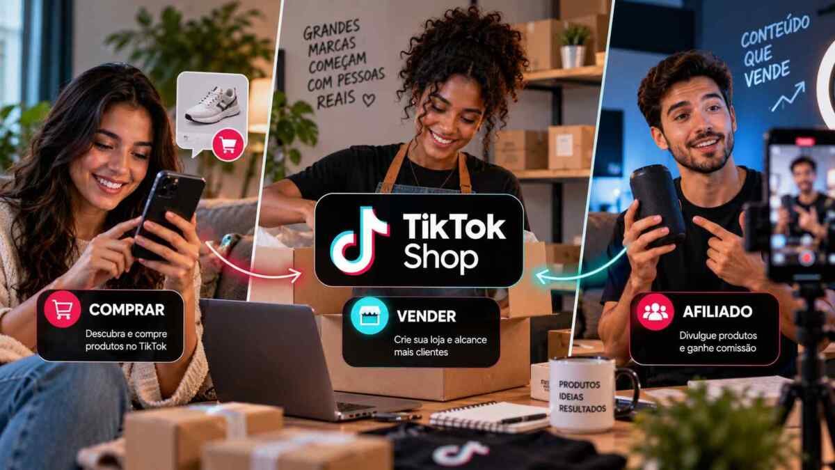 Criador, vendedor e comprador representando as três formas de usar o TikTok Shop Brasil