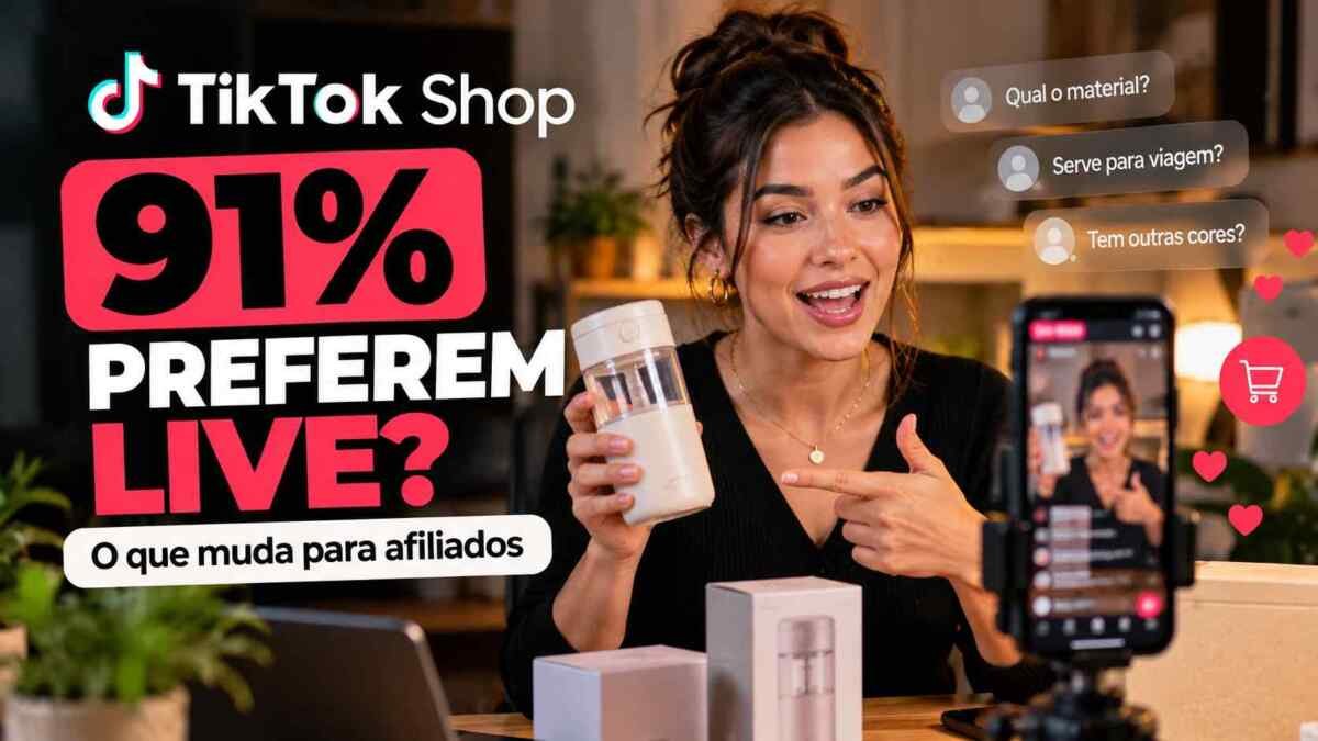 Criadora demonstrando produto em LIVE para vendas no TikTok Shop
