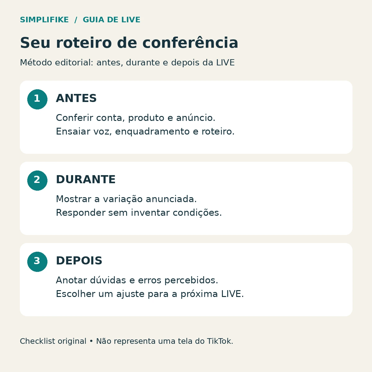 Checklist antes, durante e depois da LIVE Checklist de LIVE em três etapas: antes, durante e depois da transmissão.