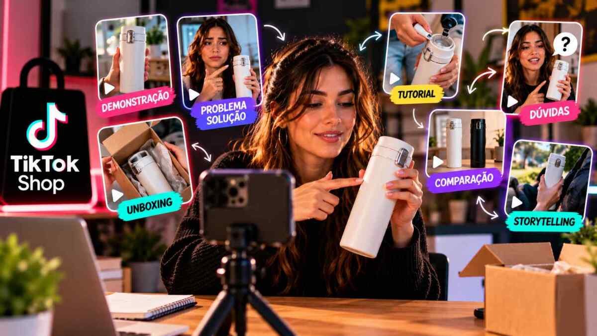 Criadora planejando diferentes vídeos para divulgar um produto como afiliada da TikTok Shop