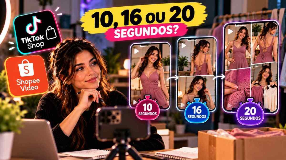 Comparação de vídeos de 10, 16 e 20 segundos para Shopee e TikTok Shop