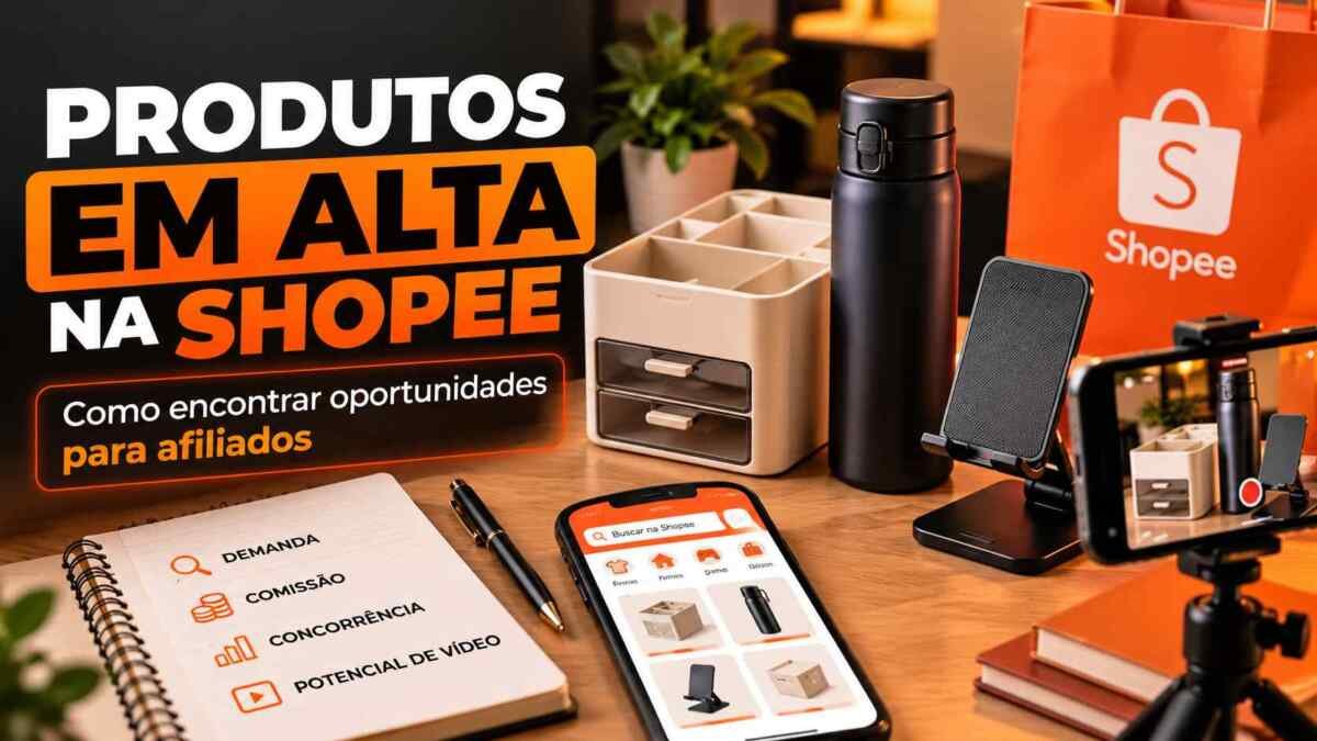 Pesquisa de produtos em alta na Shopee para afiliados, considerando demanda, oferta, comissão e potencial de vídeo