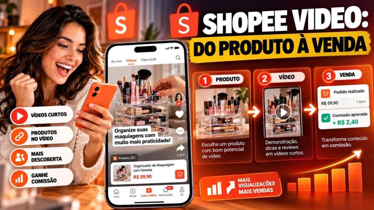 Shopee Video para afiliados mostrando a jornada do produto ao vídeo e à venda