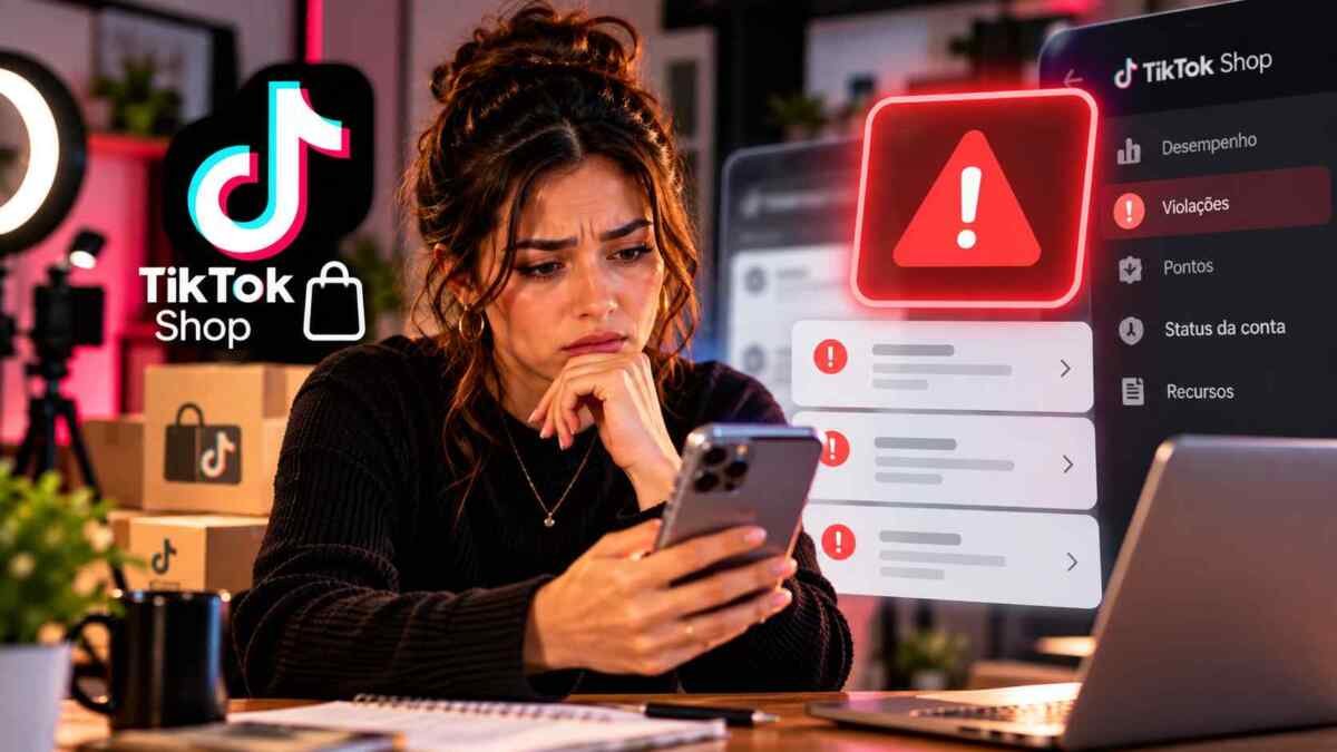 Criadora verificando alerta de violação e pontos na TikTok Shop